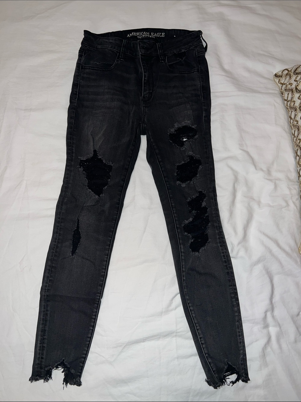 American Eagle Outfitters Black Ripped Skinny Jeans - Women's